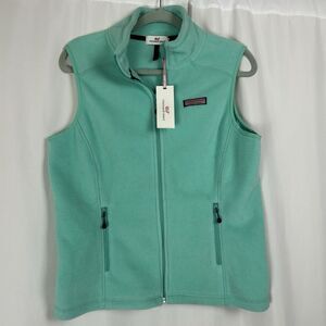 NWT Vineyard Vines Westerly Fleece Vest Women's S Teal Full Zip Capri Blue